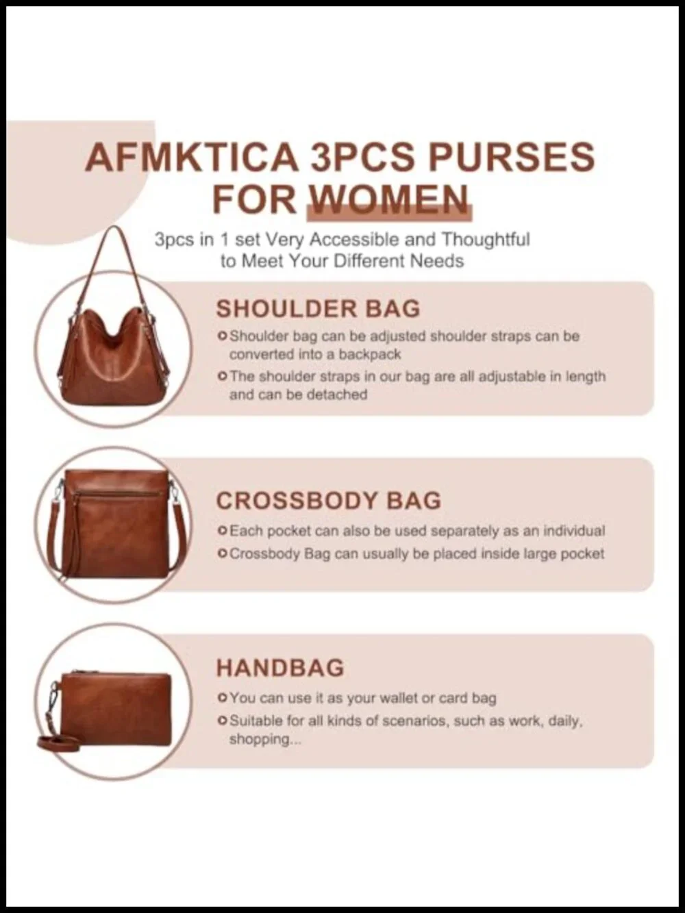 PU Leather Hobo Crossbody Bag Set 3 in 1 Convertible Shoulder Satchel